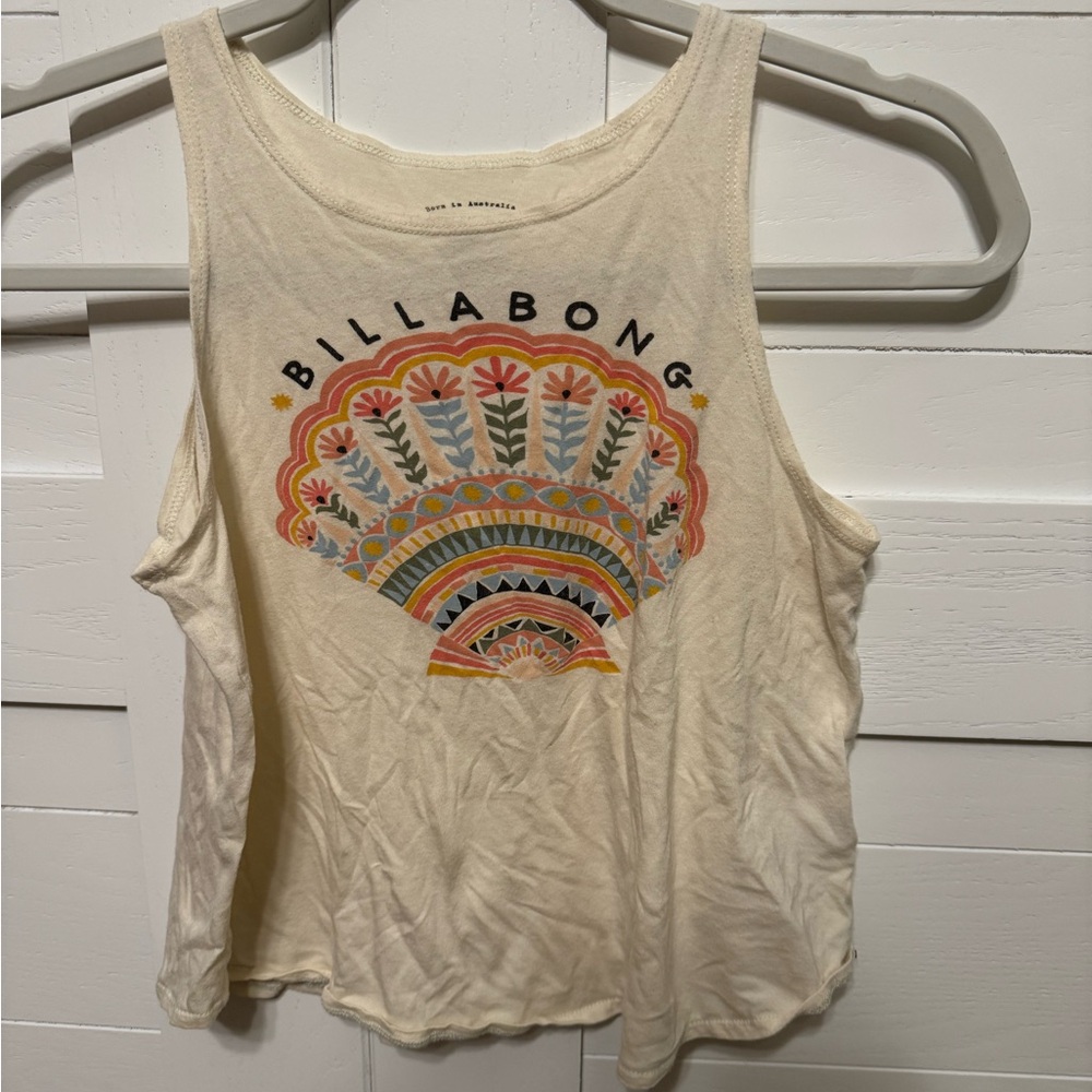 Billabong Cream Crop Graphic Tank Top